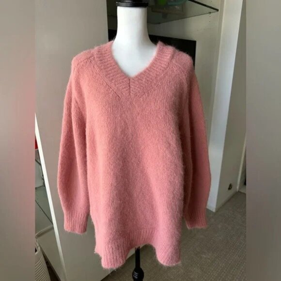ASOS Design Soft Pink Sweater V-Neck, Chunky Relaxed Fit, Small, US 4-6, New - Picture 2 of 8